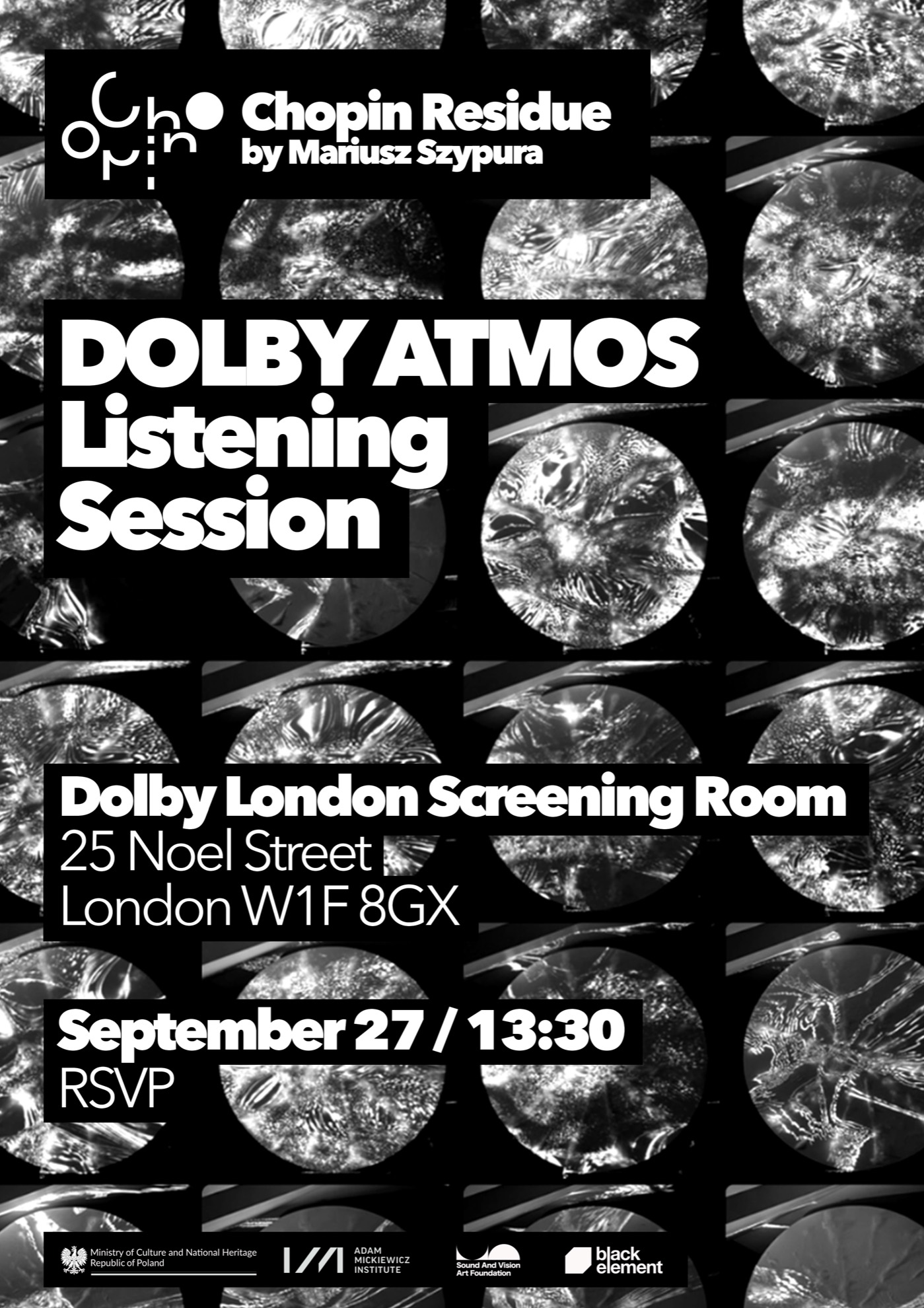 Chopin Residue — Dolby Atmos listening session at Dolby London Screening Room, 25 Noel Street, London, 27 September 2026 poster